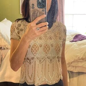 Embellished Beige Crop Top